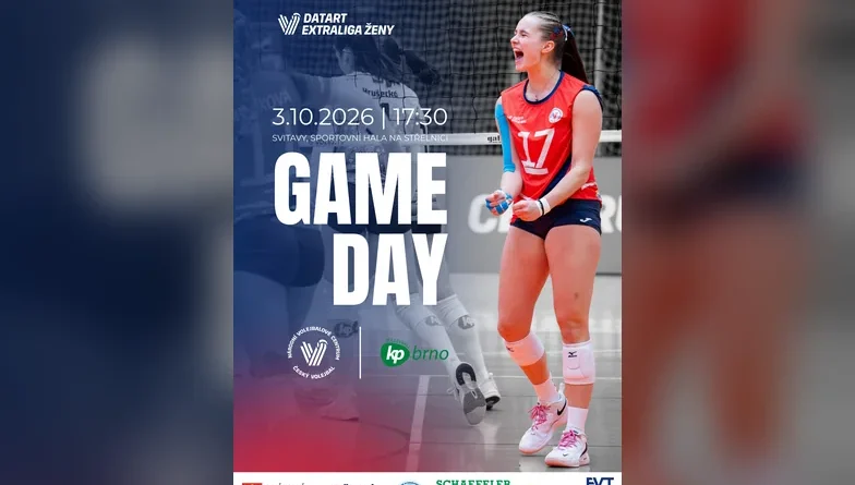 Plakát Game Day – DATART Extraliga žen, NVC a KP Brno, 3. 10. 2026 v 17:30, Svitavy, sportovní hala Na Střelnici
